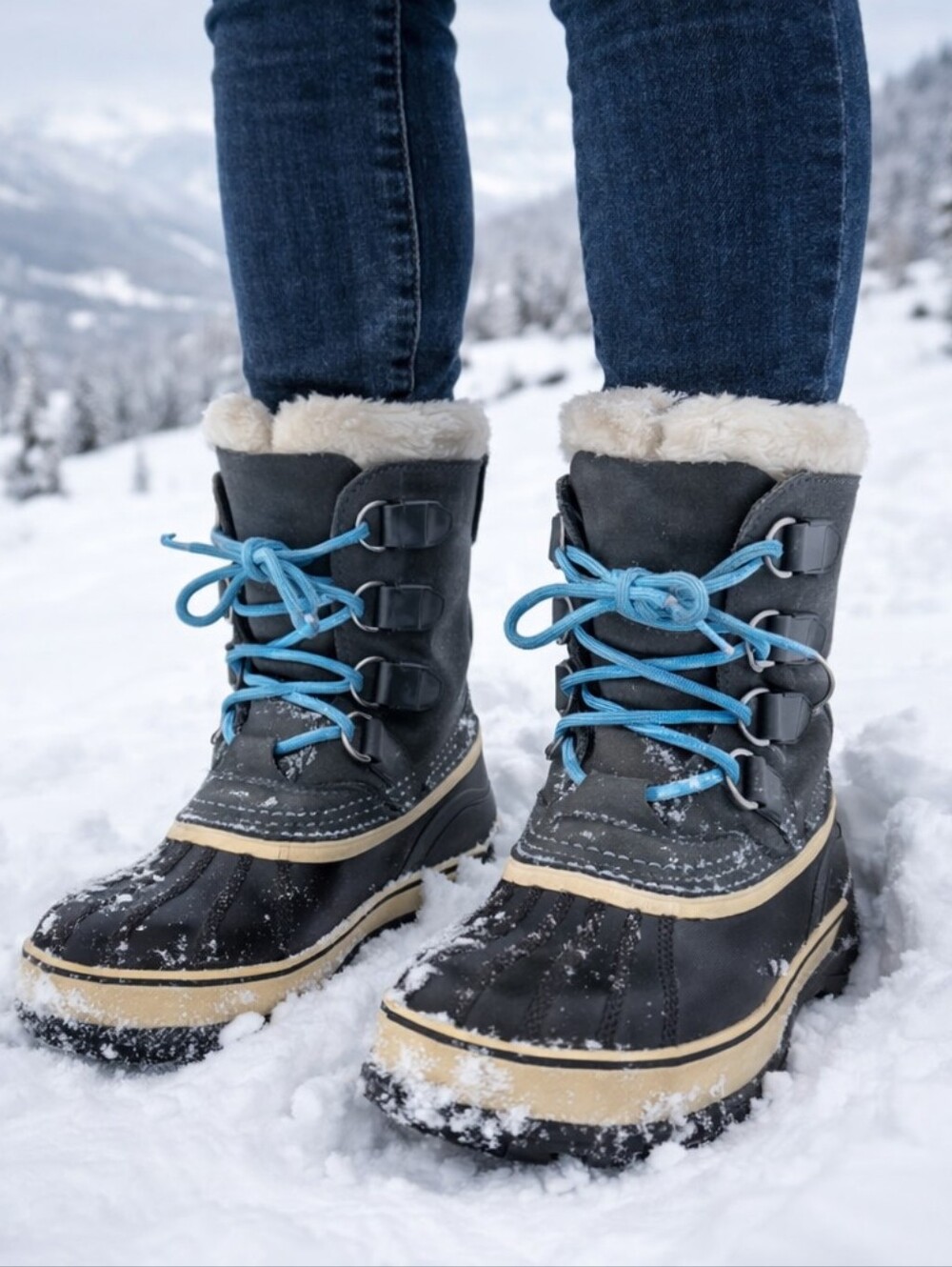 SOREL Caribou NL1005-016 Waterproof Insulated Lace-Up Snow Boots Green/Black 9